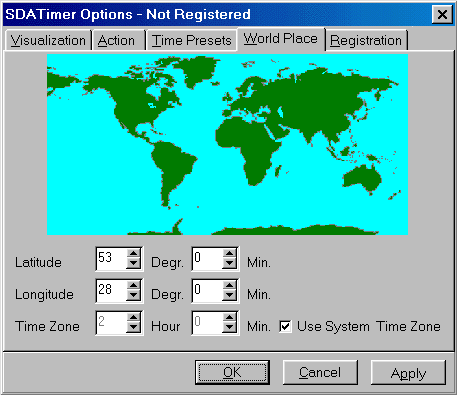 SDATimer Options-World Place Page