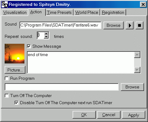 SDATimer Options-Visualisation Page